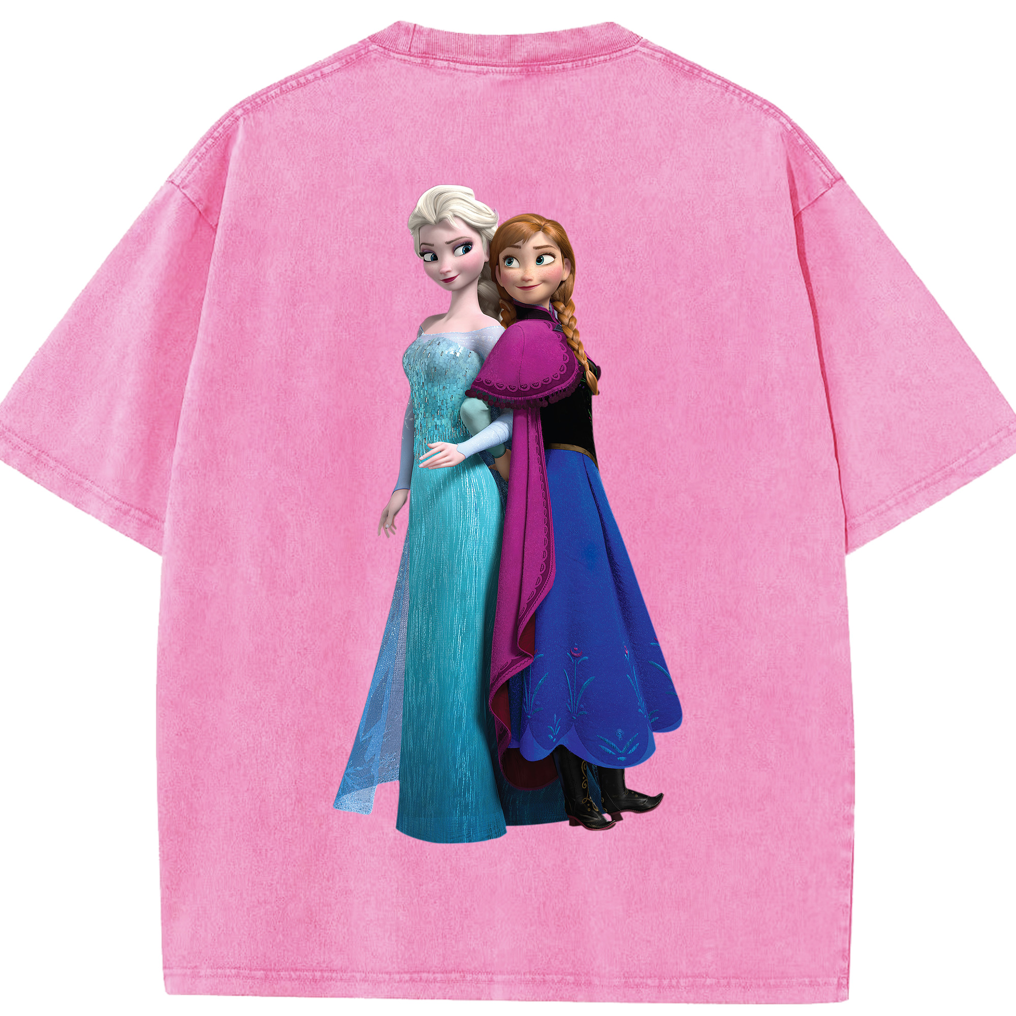 （画像用） アナと雪の女王 アンナ エルサ Frozen Anna Elsa 綿100% ヴィンテージ風 半袖Tシャツ（背面プリント）
